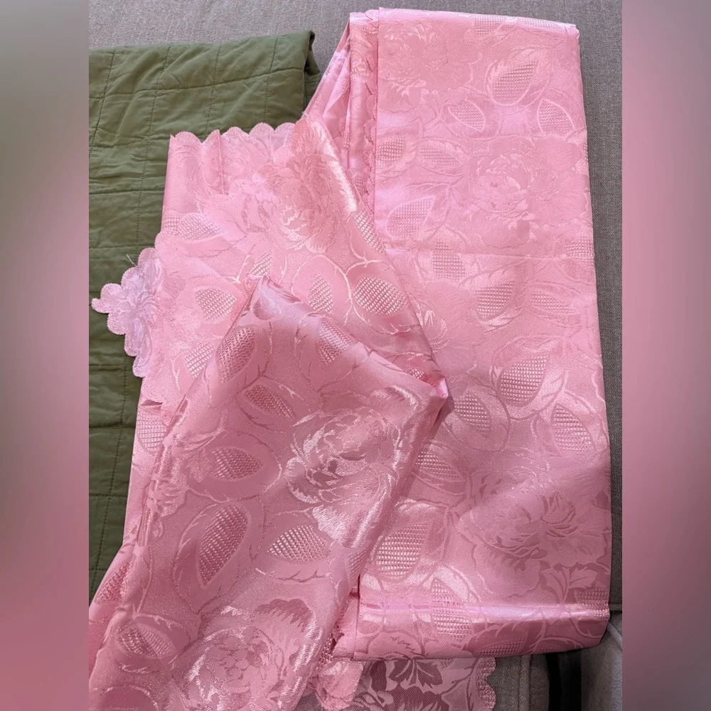 Vintage Pink Sheer Curtains Floral Lace Set Cottagecore